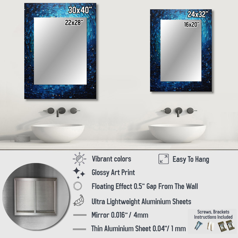 Pointillism River Majestic Cascade - miroir mural unique en rivière, miroir traditionnel, impression sur métal, 40 po x 30 po