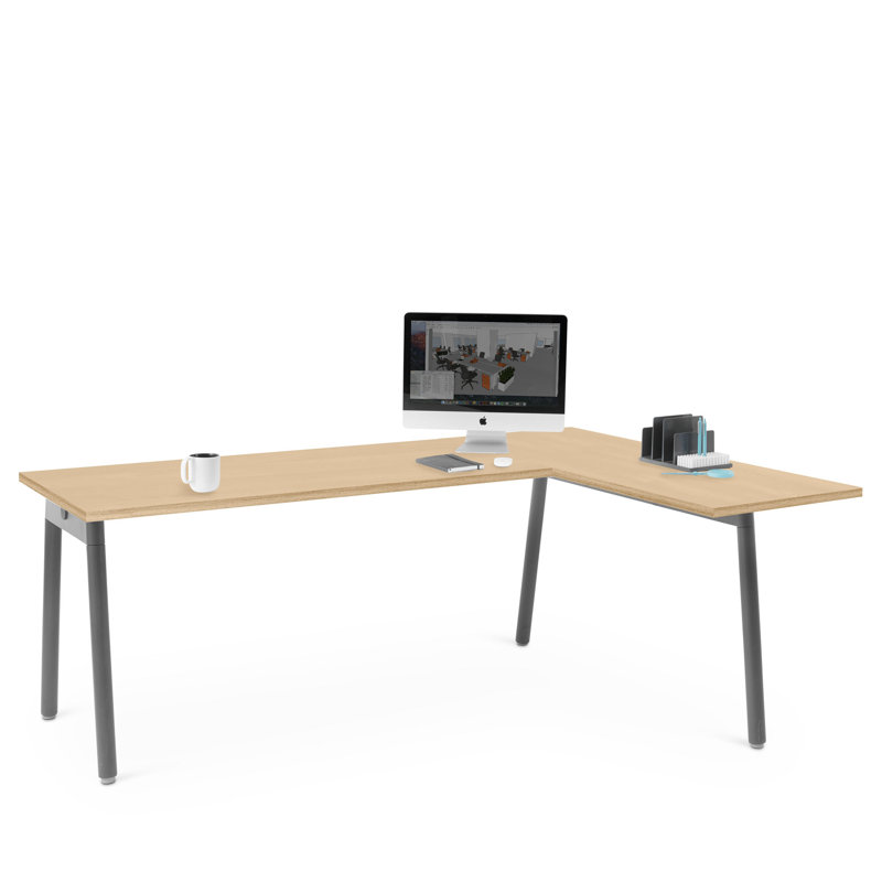Bureau en coin Series A, LPL, Gris anthracite / chêne naturel, Orienté à droite, H 29 po x l 56 po x P 79 po