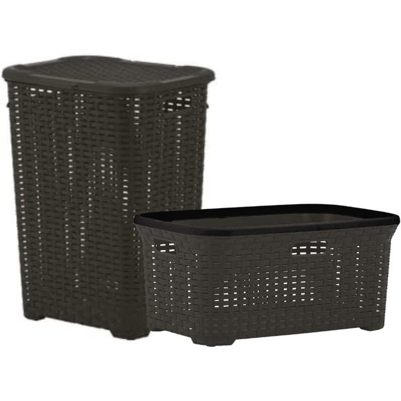 Plastic Laundry Hamper with Handles, Black