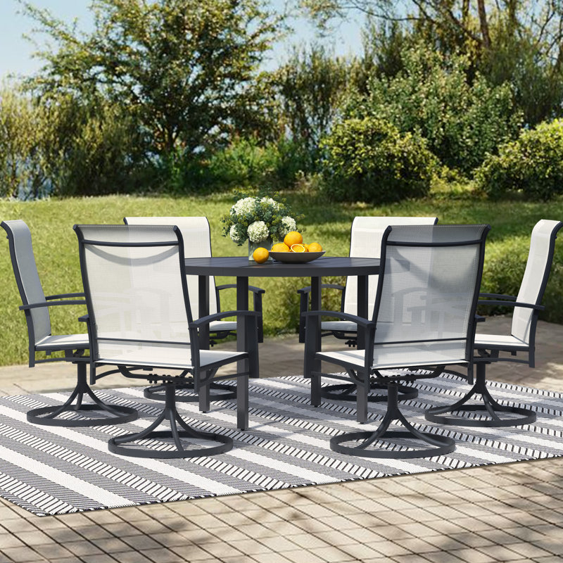 Metal Outdoor Table, Round Table for 6 with Umbrella Hole, Patio Table with Modern Minimalist Design, Black, 60''W