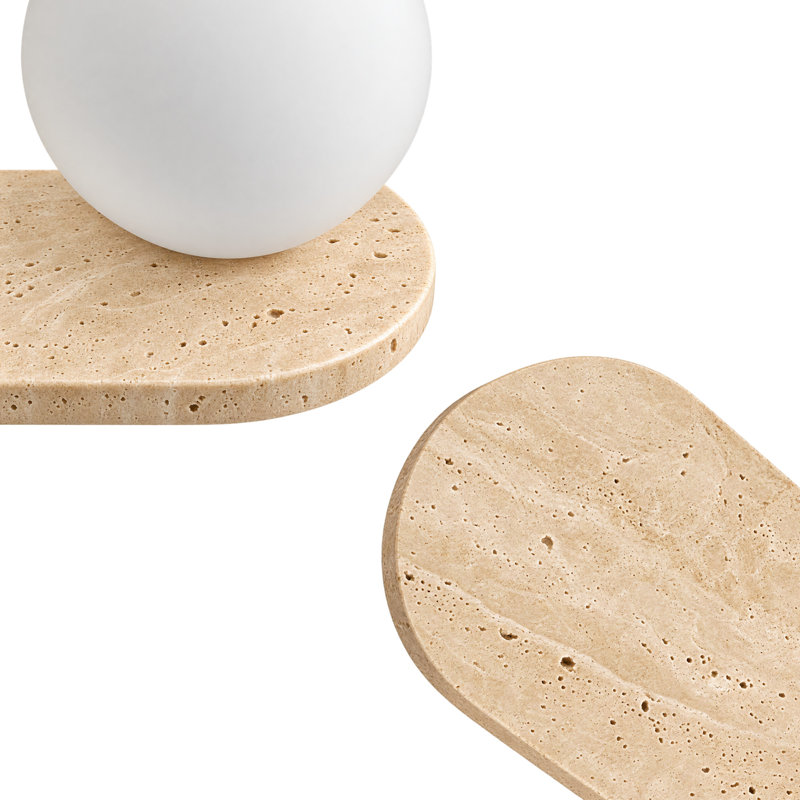 Applique murale moderne à 3 lumières de 60 cm (23,6 po) en véritable travertin avec globes en verre dépoli, ampoules G9 à intensité variable, câblée, montage horizontal/vertical