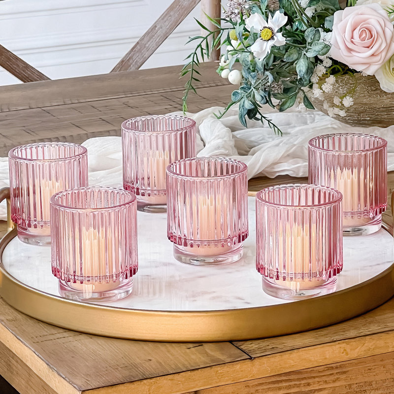 3'' H Glass Tabletop Votive Holder, Pink