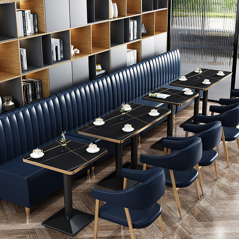 Banc rembourré en similicuir Nordic Modern, Bleu marine