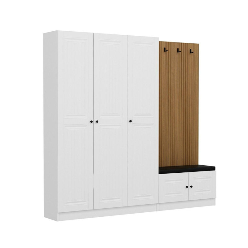 Traditional Hall Stand, White, 88.6 x 82.7 x 13.8 inches | 100% Melamine Coated Particle Board, Thickness: 0.7 inches | Stylish & Functional Entryway Storage Solution, Perfect for Organizing Coats & Shoes