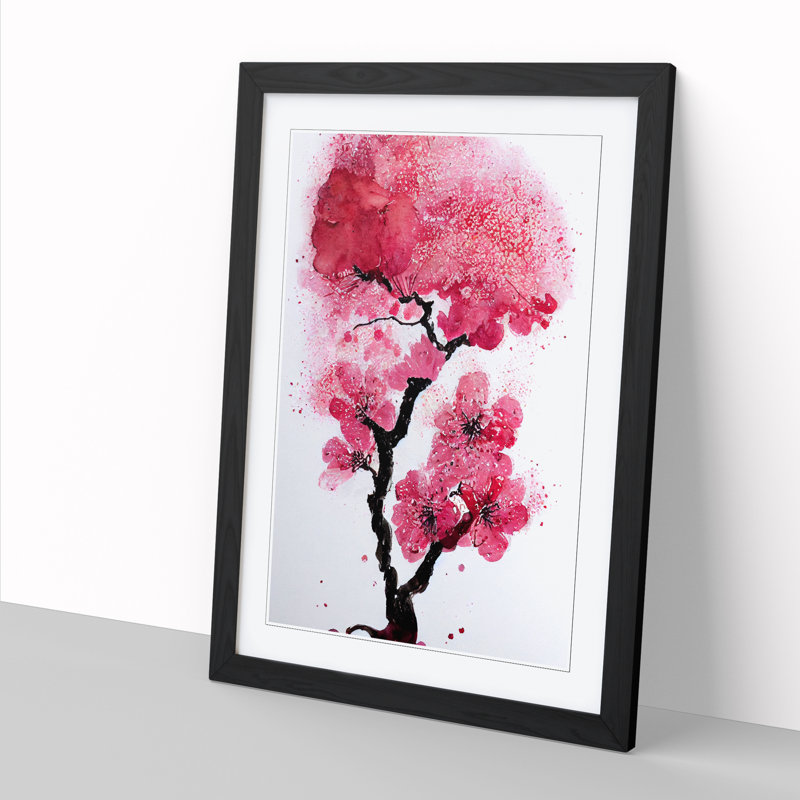 Watercolour Cherry Blossom Tree Vol.1 - Single Picture Frame Print, 46cm H x 34cm W x 2cm D, Oak