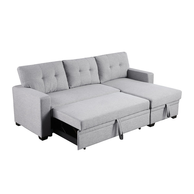 Canapé modulaire rembourré avec méridienne, Lin gris pâle