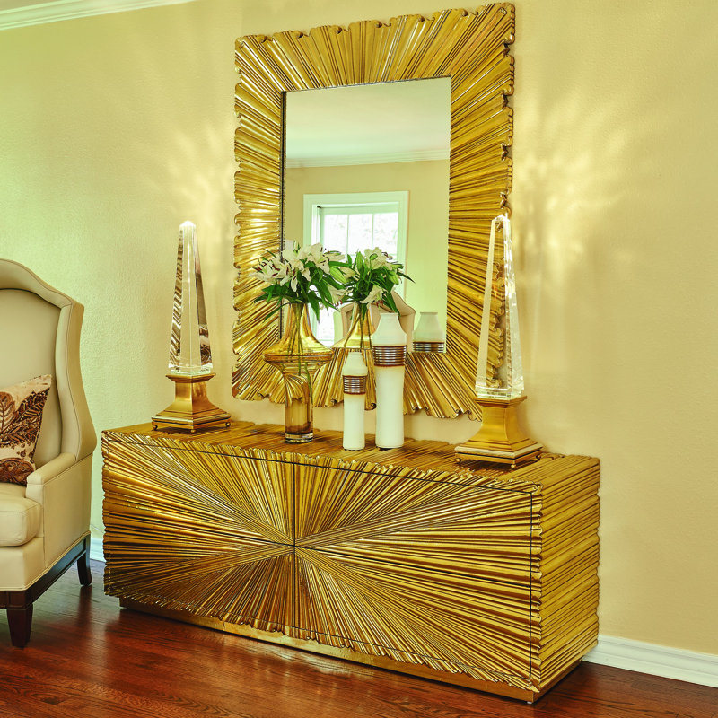Linenfold Mirror, 56" H x 47" W, Brass