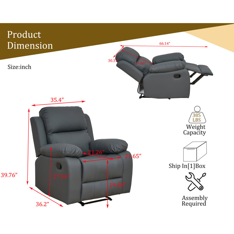 Zanelle Faux Leather Recliner, Dark Gray Leather