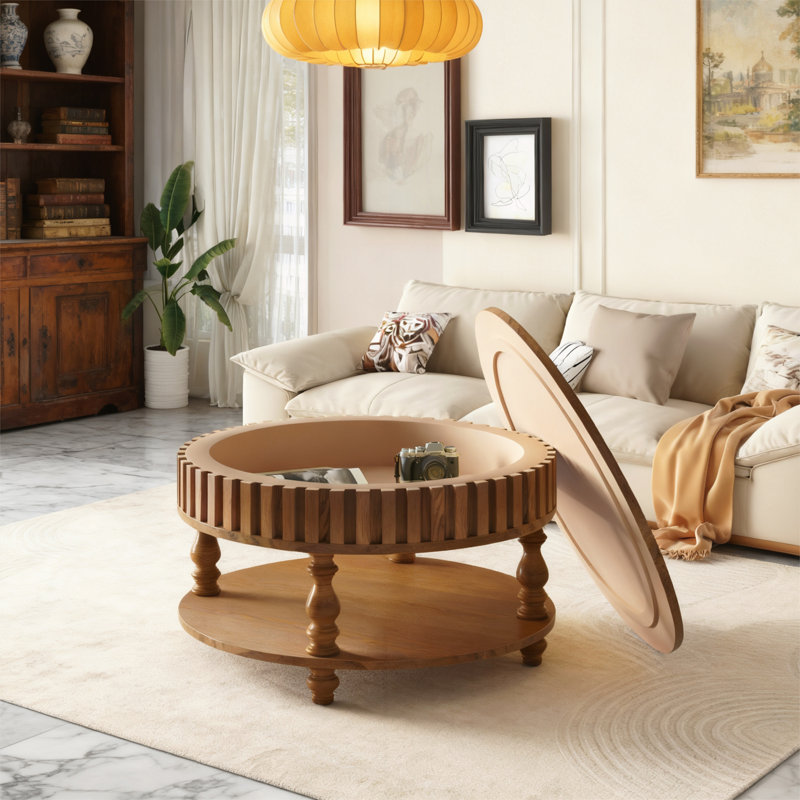 Table de salon avec rangement caché spacieux, Noyer brun