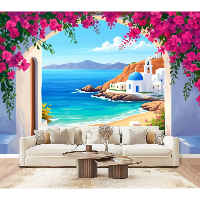 Papier peint adhésif mural bohème méditerranéen Boho, L 96 po x l 69 po