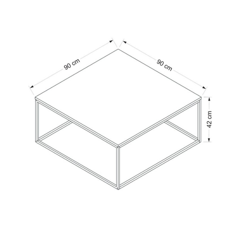 Table basse, H 16,51 po x L 35,37 po x l 35,37 po, Doré