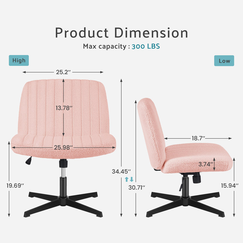 Brenae Upholstered Armless Swivel Task Chair, Pink Teddy, Fabric