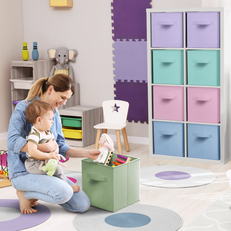Sorbus 11-inch Storage Bins - Collapsible Fabric Storage Cubes with Handles, 12 Pack - Pastel Combo, Pastel Combo