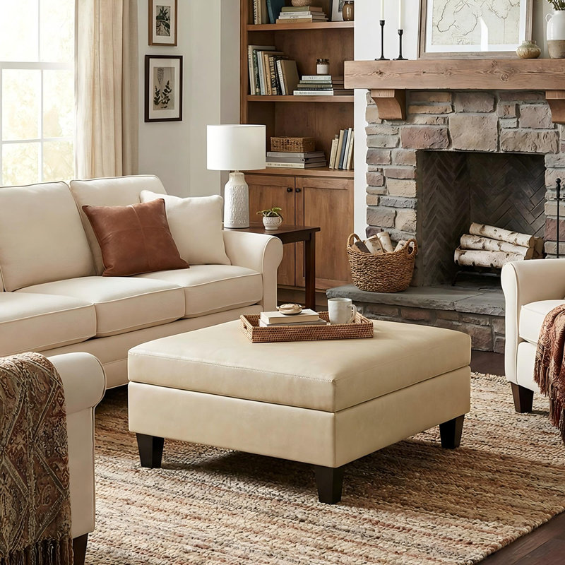 Table basse avec rangement et repose-pieds, Beige crème