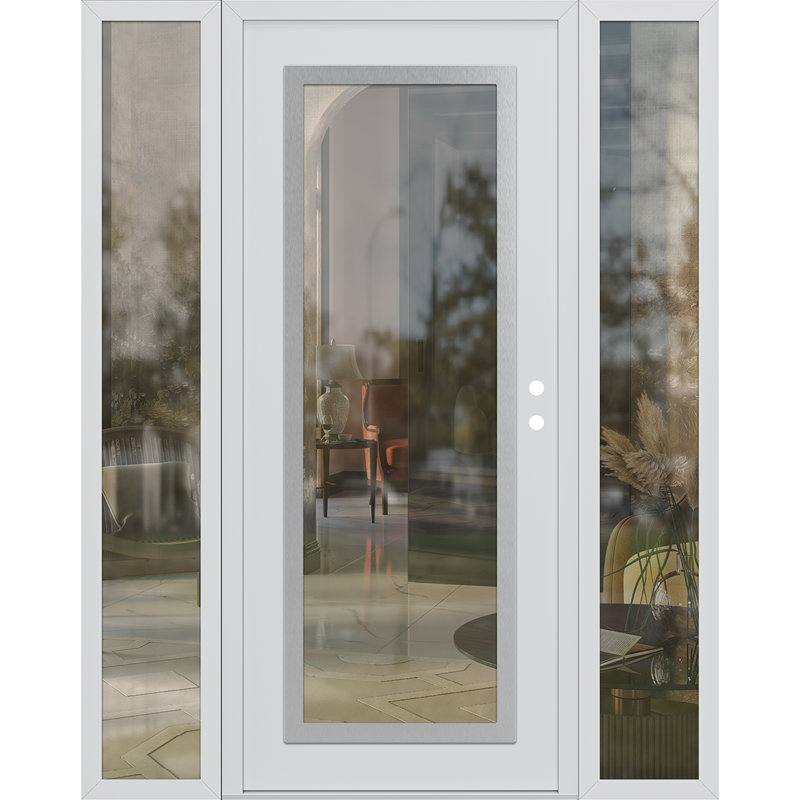 Panneau d'entrée en acier argenté blanc / blanc avec 2 panneaux latéraux et porte d'entrée, L 61,69 po x H 81,69 po, Gauche
