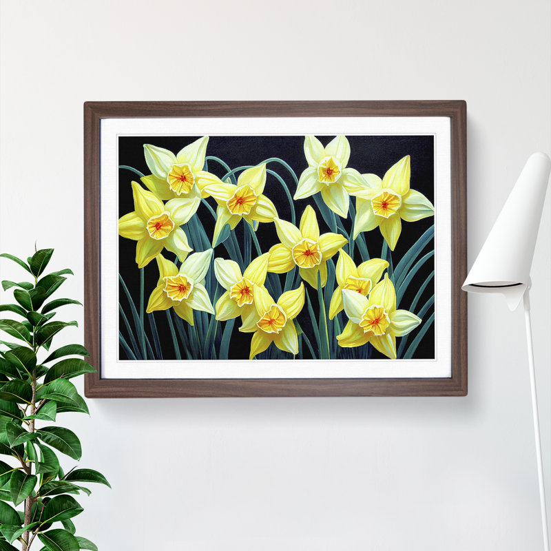 XH1022-644X Angelical Daffodil Flowers - Single Picture Frame Painting, 46cm H x 64cm W x 2cm D, Oak