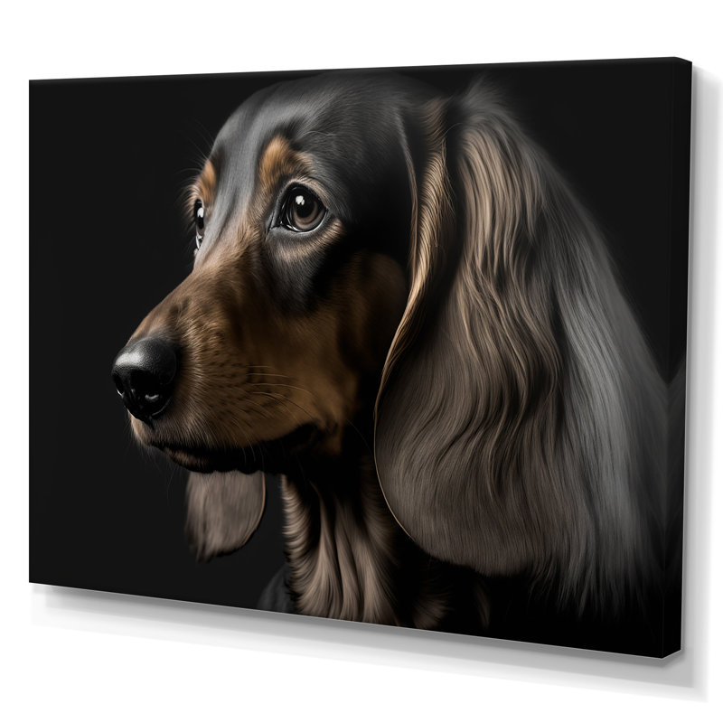 Portrait d'un teckel glam noir - décoration murale animaux chien teckel, H 12 po x l 20 po x P 1 po, Toile tendue