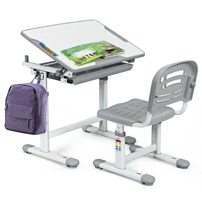 Ensemble de bureau d'écriture et de chaise pour enfants Prairie Grove, gris
