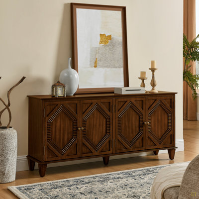 65.2" Mid Century Modern Sideboard Buffet Cabinet With Storage, Symmetrical Geometric Accent Coffee Bar Wine Bar Storage Cabinet, Large Console Table For Living Room/Entryway/Kitchen