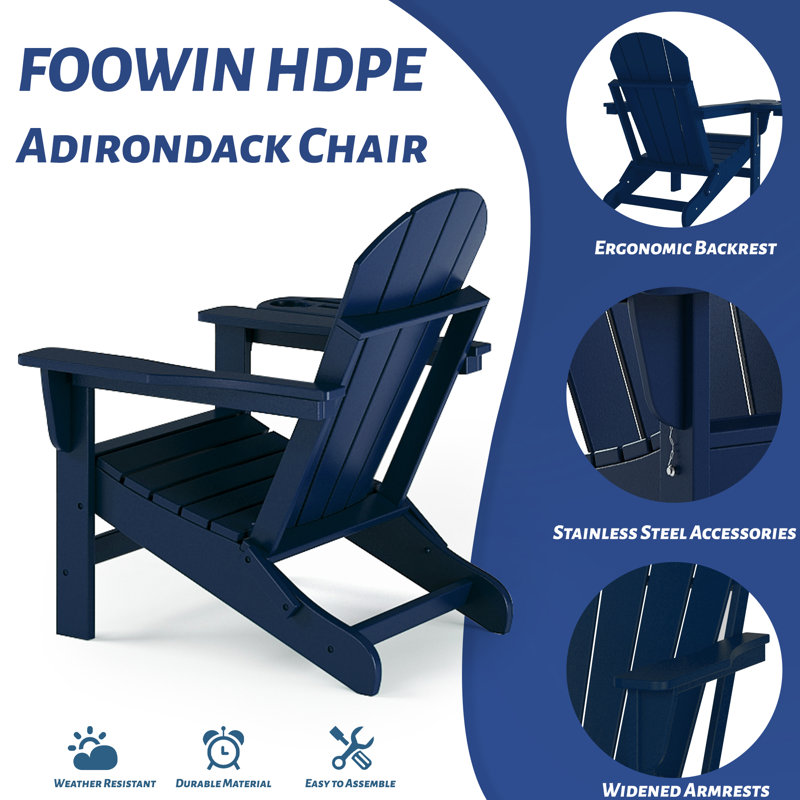Garbani Foldable Outdoor Adirondack Chair, Navy Blue