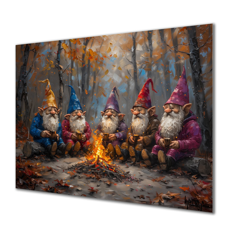Rose rouge, automne, gnome - art mural gnome, Sans cadre, métal, H 16 po x l 32 po