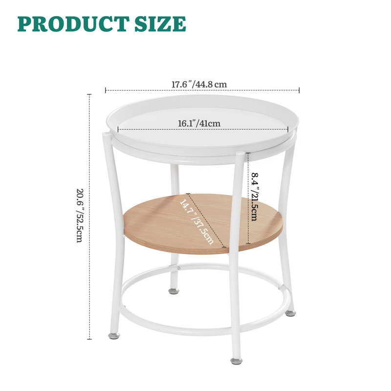 Tray Top End Table, Natural/White, White