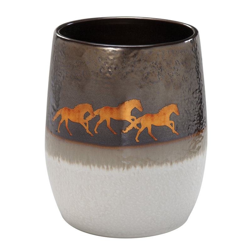 Running Horses White and Brown Ceramic Wastebasket