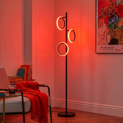Lampe sur pied DEL moderne de 66 po avec 3 lumières annulaires RVB à changement de couleur Saturn