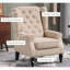 Chaise longue capitonnée beige avec pieds en bois massif-1483996940