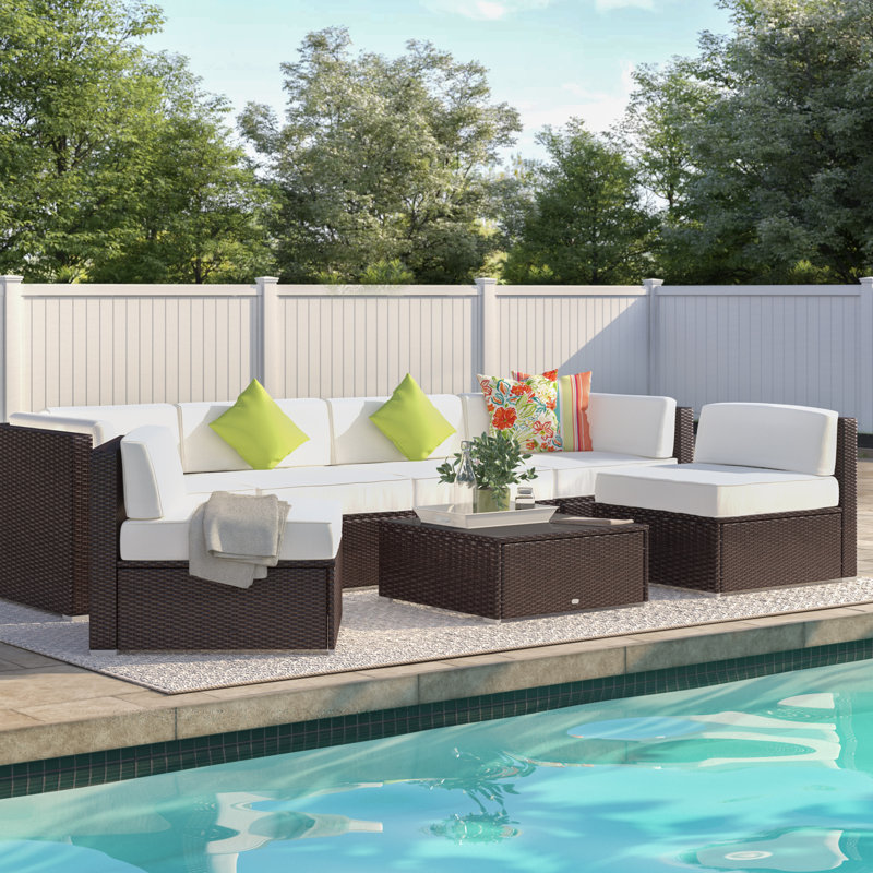 Grecia Premium All-Weather Wicker 6 - Person Patio Conversation Sets with Cushions