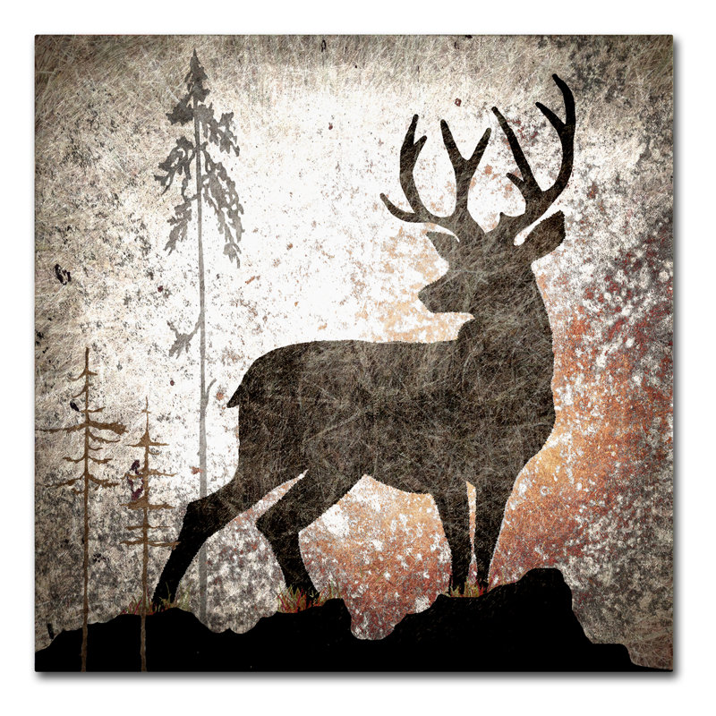 « calling cerf », reproduction d’impression sur toile tendue en gris, H 35 po x l 35 po x P 2 po
