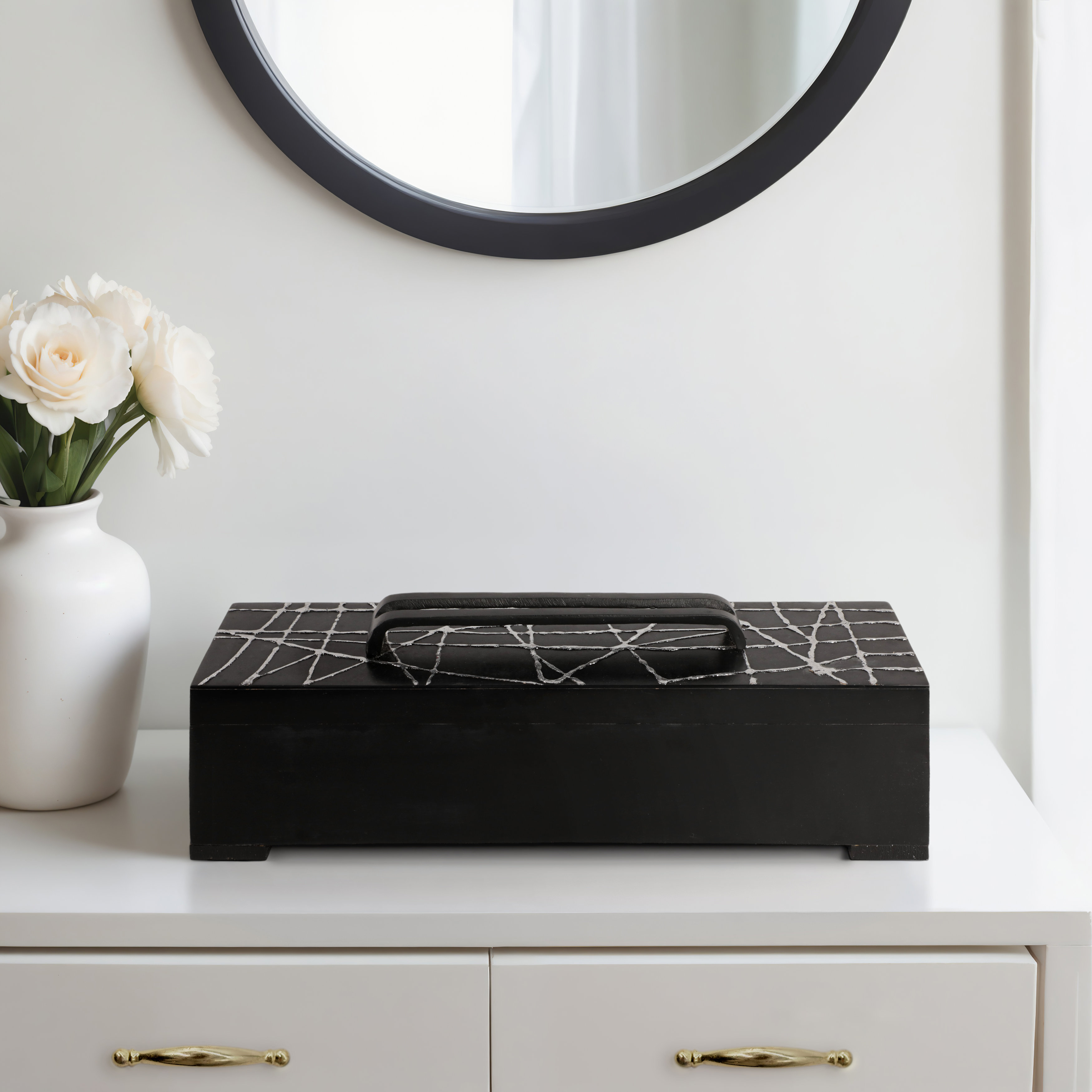 Orren Ellis 18" Pratt Black Resin Box, Rectangle, 5"H - 18" x 5" x 5 ...