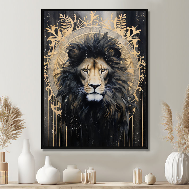 «Majestic Lion Retro Collage», art mural lion, H 20 po x l 12 po, Toile flottante noire encadrée