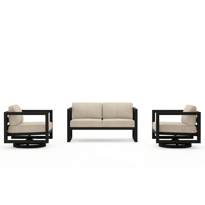 Avion 3 Piece Loveseat Set With Swivel, Slate, Canvas Flax Sunbrella® Canvas