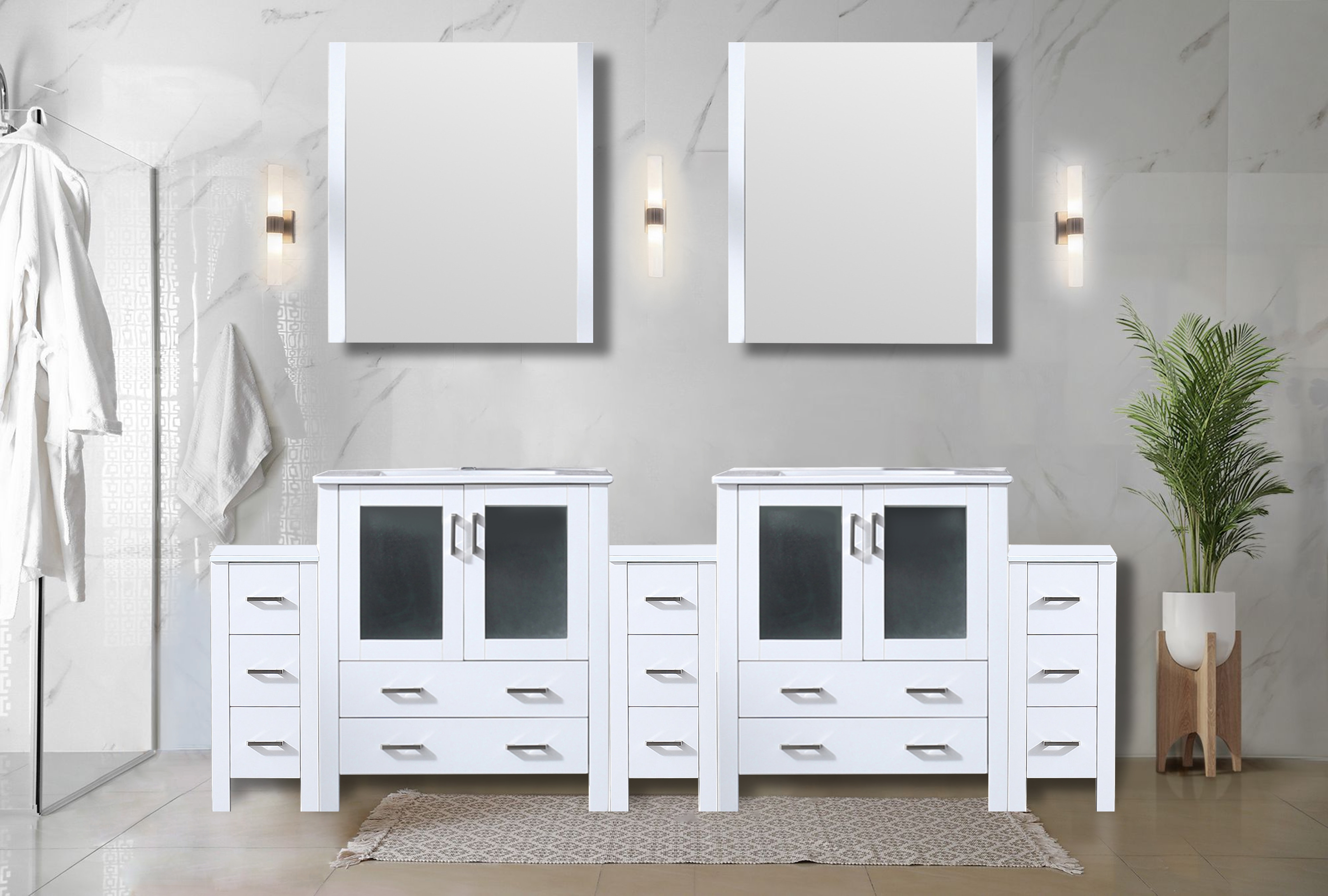 Lexora Volez 96 in W x 18.25 in D White Double Bath Vanity with Side