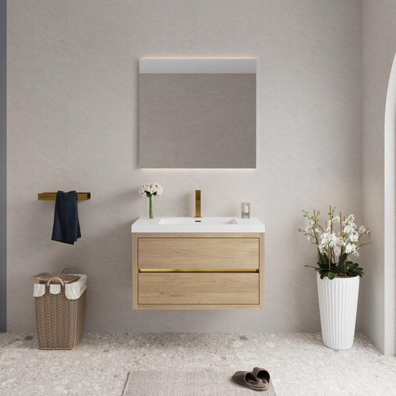 Meuble-lavabo mural 35,5 po avec lavabo, Chêne naturel
