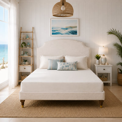 Queen Size Upholstered Platform Bed with Tall Headboard,Cream