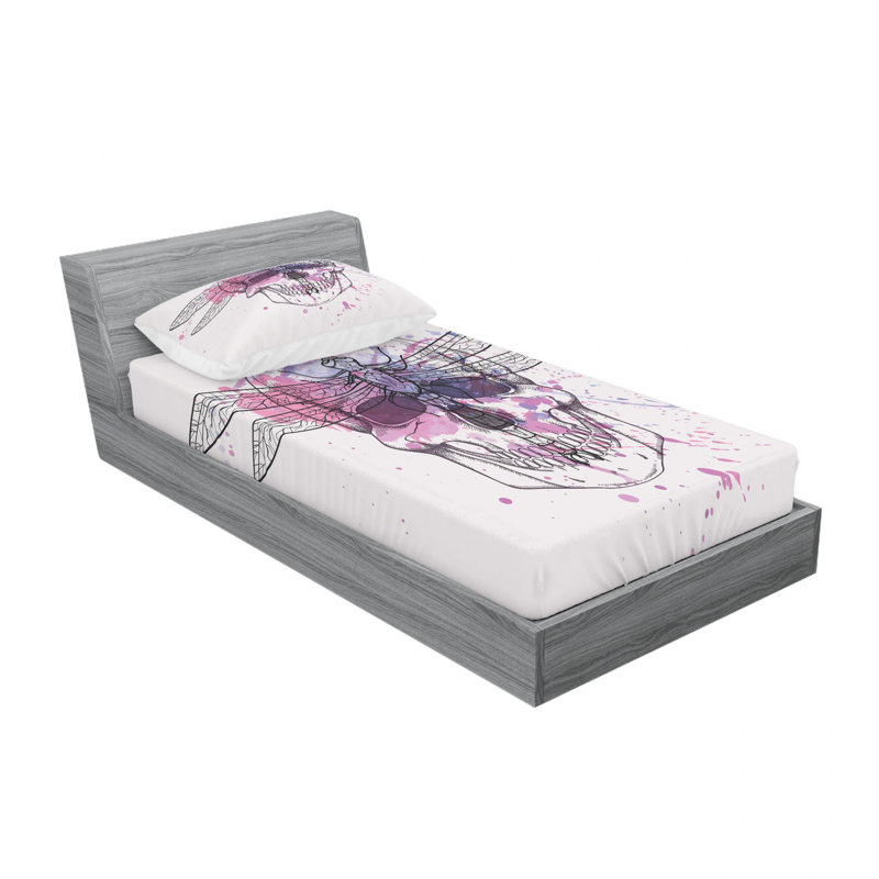 Ensemble de draps floral libellule grunge crâne, Ensemble de draps pour lit simple avec drap-housse