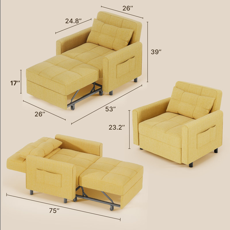 3-in-1 Adjustable Upholstered Sleeper Sofa Bed, Convertible Modern Foldable Lounge Chair, Single Bed Sofa, Holiday Gifts Modern Sofa Bed, Adjustable Sofa Chair For Living Room, Sofas For Living Room, Apartment, Small Space, Office