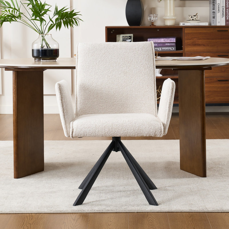 Chaises de salle à manger rembourrées pivotantes avec accoudoirs et pieds en métal, Beige