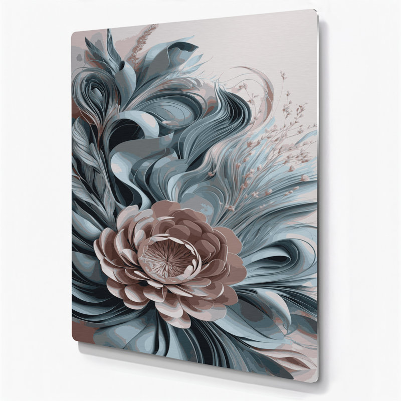 Abstrait floral 71, art mural gris en métal, H 24 po x l 36 po
