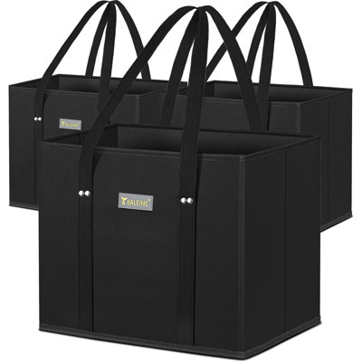 Ensemble de 3 sacs de magasinage réutilisables et pliables avec fond renforcé et poignées, noir