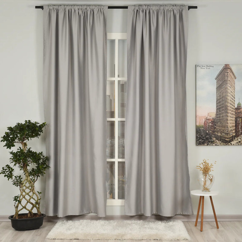 Panneaux de rideaux obscurcissants en satin de couleur unie, L 52 po x L 84 po, Gris argenté