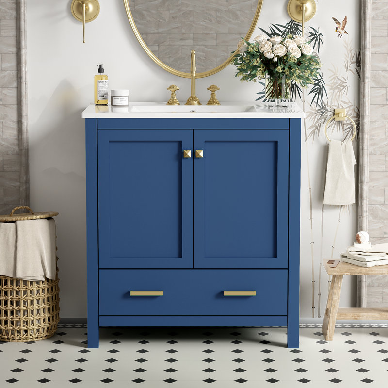 30" Bathroom Vanity with Single Sink, Combo Cabinet Undermount Sink, Bathroom Storage Cabinet with 2 Doors and a Drawer, Soft Closing, Multifunctional Storage, Solid Wood Frame