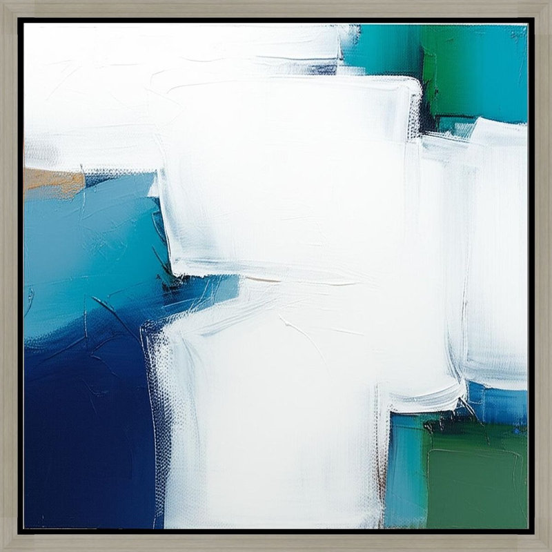 «Abstract Blue and White Harmony», art mural sur toile encadrée, 24" H x 24" W, Silver
