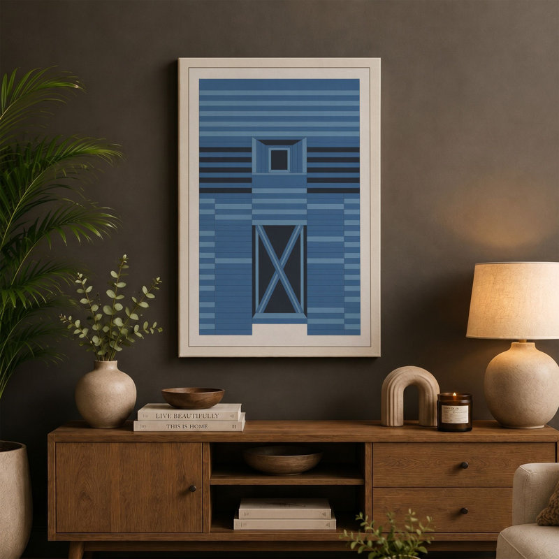 Blue Barn Study Geometric - Wrapped Canvas, 36x24 - 91.4 x 61.0 cm, Sage Border