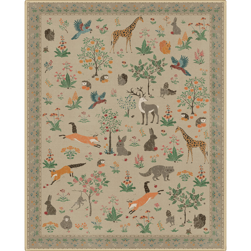 Alcoa Floral and Animal Print Performance Machine Washable Area Rug, Rectangle 8' x 10', Light Taupe