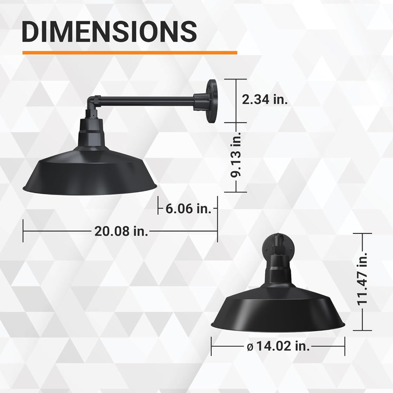 14in. Satin Black Outdoor Gooseneck Barn Light Fixture with 13in. Long Extension Arm - Wall Sconce Farmhouse, Vintage, Antique Style - UL Listed - 9W 900lm A19 LED Bulb (5000K Cool White)
