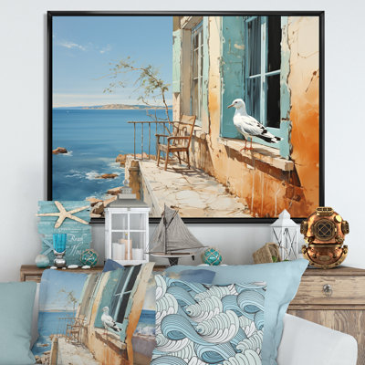 «Seagulls Perch Horizon III - Coastal Windows», art mural