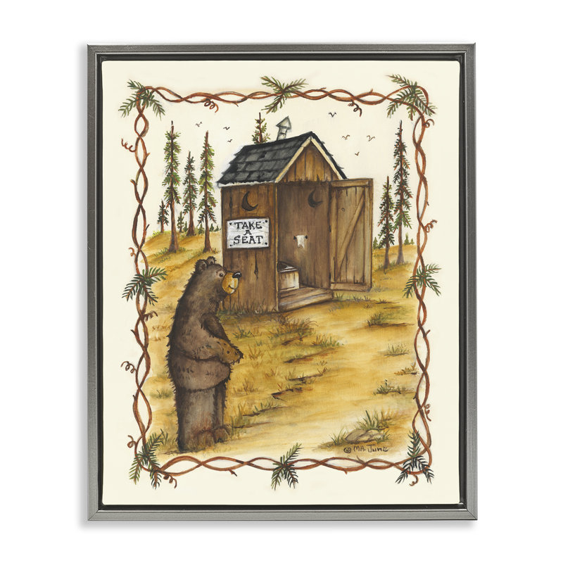 Art mural sur toile «Take A Seat Outhouse Floater» par Mary Ann June, H 31 po x l 25 po, Cadre flottant gris lustré